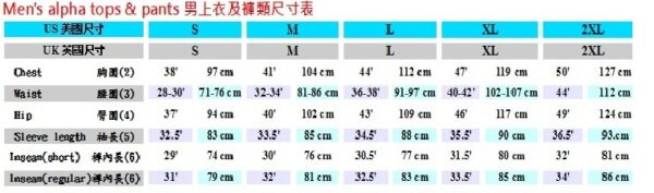 TNF105男上衣US尺寸